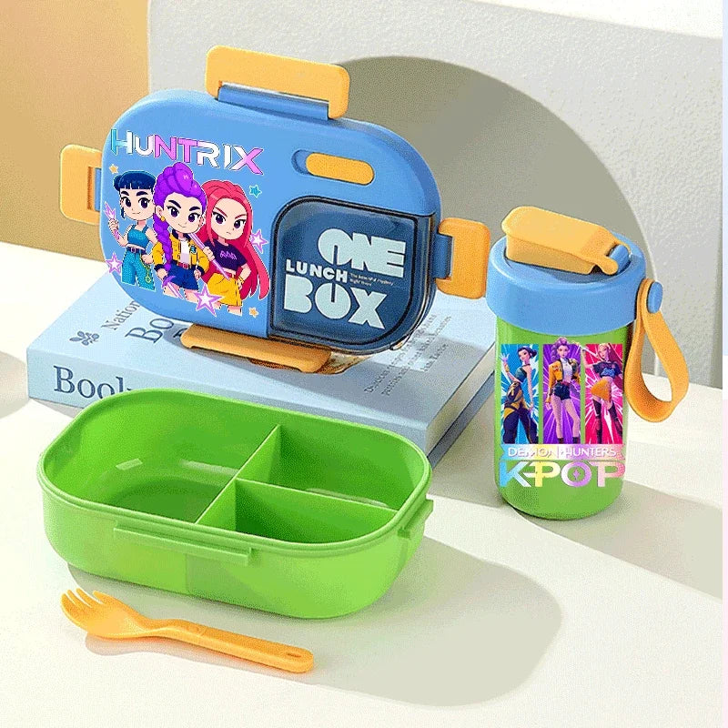 Conjunto Bento K-Pop Rosa – Caixa de Almoço + Garrafa de Água para Escola
