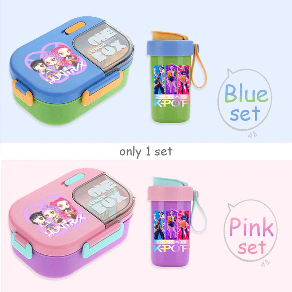 Conjunto Bento K-Pop Rosa – Caixa de Almoço + Garrafa de Água para Escola