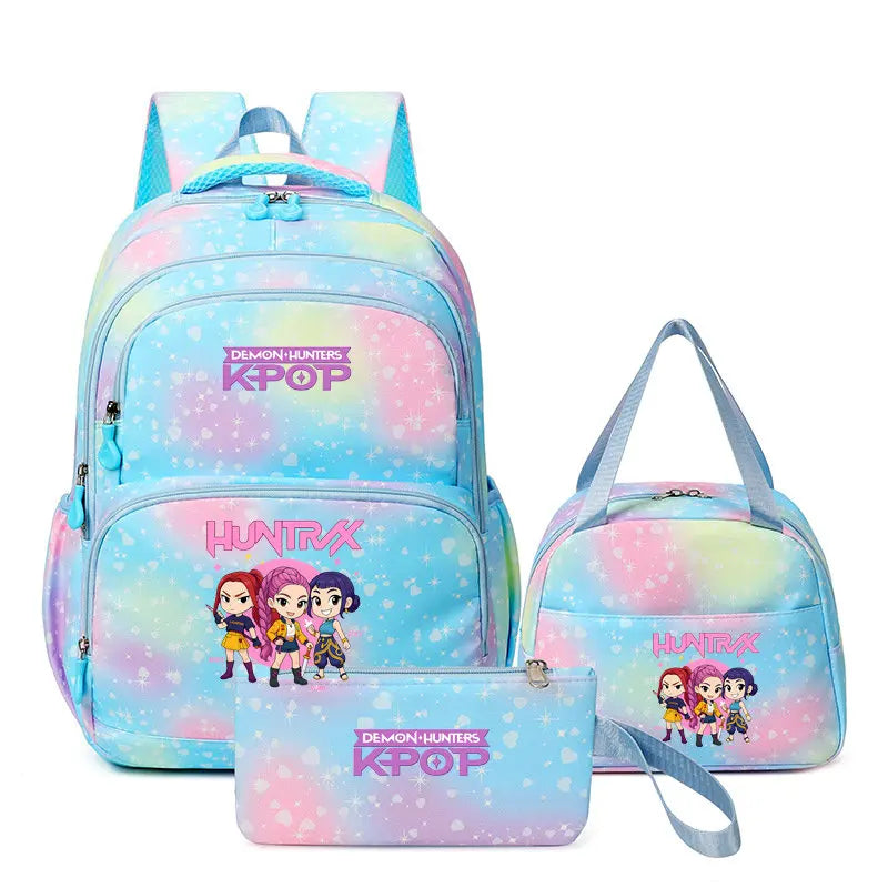 Conjunto Mochila K-Pop Demon Hunters 3 em 1 – Mochila, Lancheira e Estojo | Regresso às Aulas