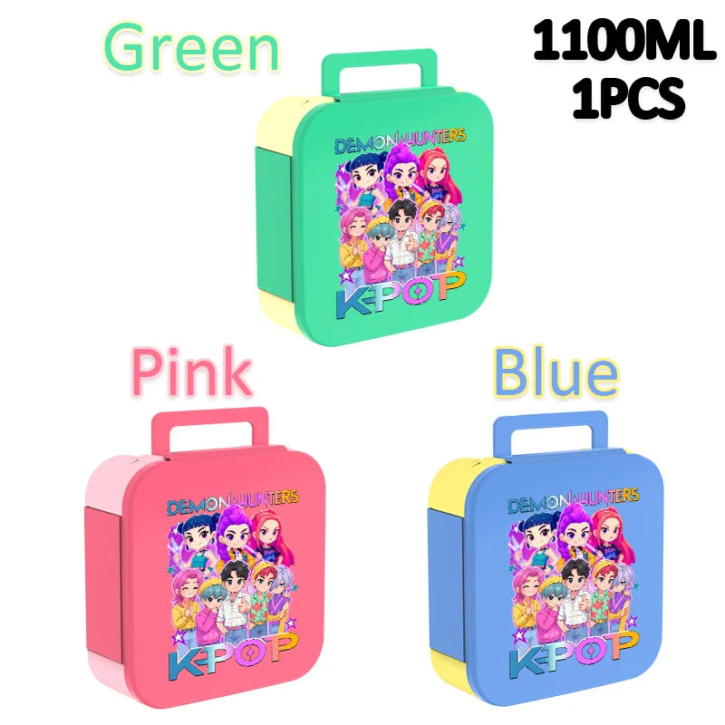 Lancheira K-Pop 1100 ml – Rosa e Azul, Térmica e Prática para Escola