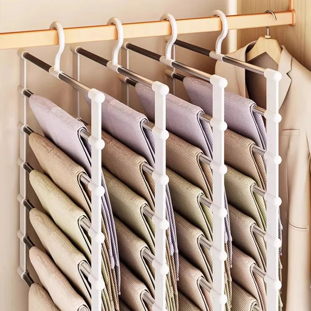 Cabide Dobrável Multicamadas para Calças – Organizador de Roupa com Clips Antideslizantes