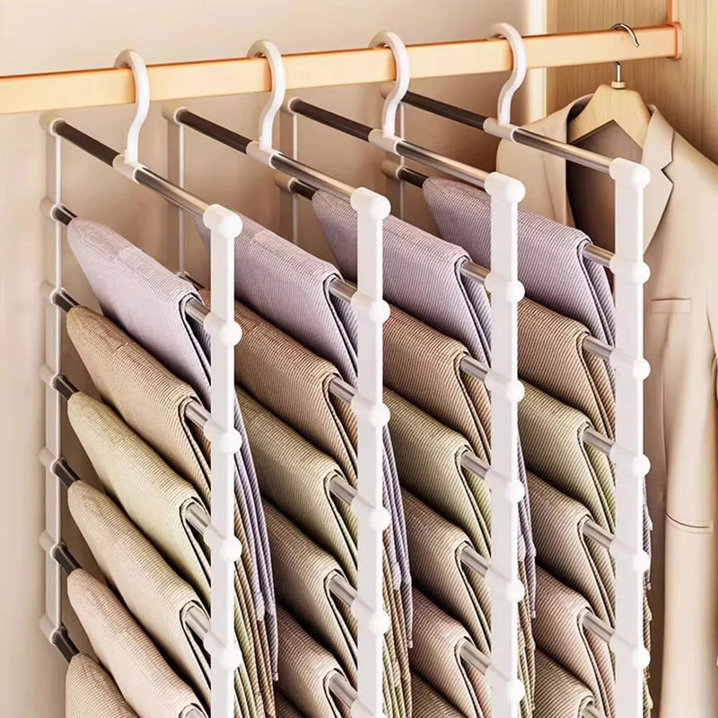 Cabide Dobrável Multicamadas para Calças – Organizador de Roupa com Clips Antideslizantes