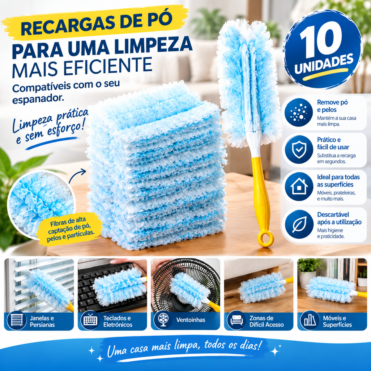 Recargas de Pó para Limpeza – 10 Unidades Compatíveis com Swiffer Duster