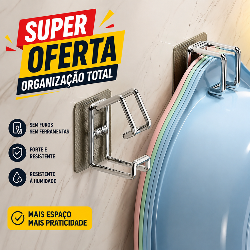 Gancho Multifuncional para Lavatório – Suporte Adesivo Sem Furos para Cozinha e Casa de Banho